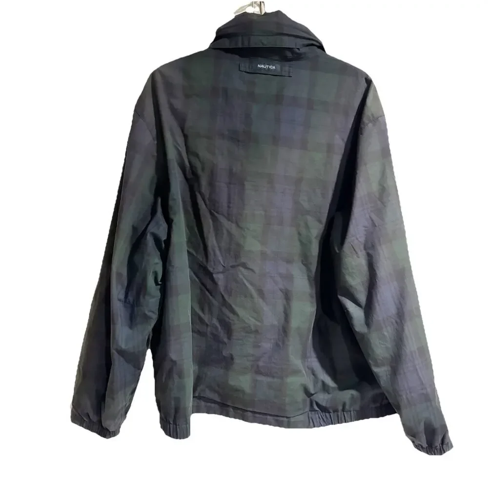 Nautica Men XL Green Blue Plaid Solid Yellow Reversible Jacket 90s Y2K‎